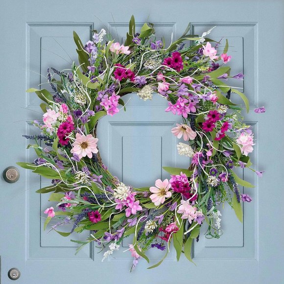 22'' Spring Door Lavender and Daisy Pink Artificial Wreath - Picture 1 of 5